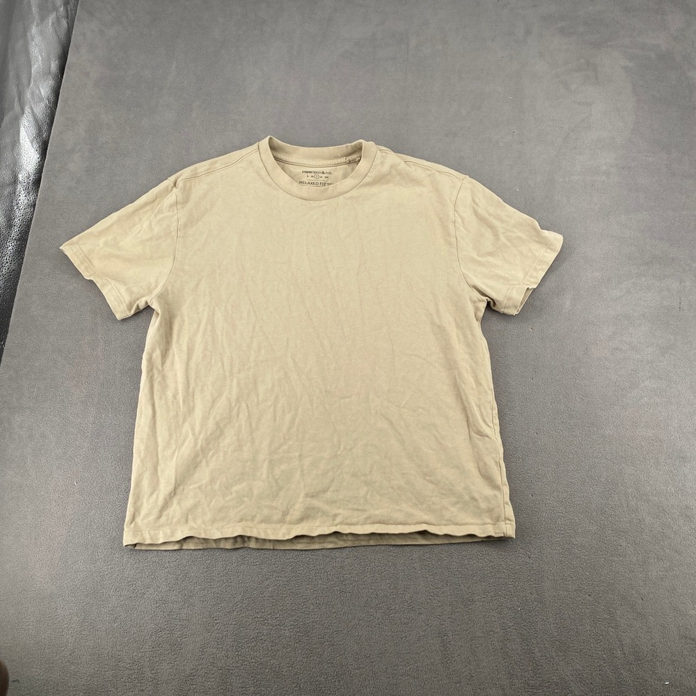 Paperdenim&cloth Mens Relaxed Fit Tee Tan Khaki Cotton Short Sleeve Shirt L